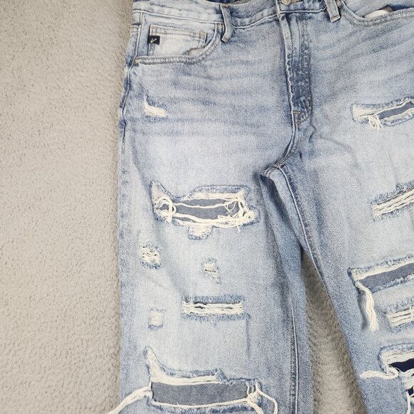 KanCan Ripped High Rise Wide Leg Cropped Jeans Womens Size 30 Baggy Denim Cotton - Picture 12 of 15